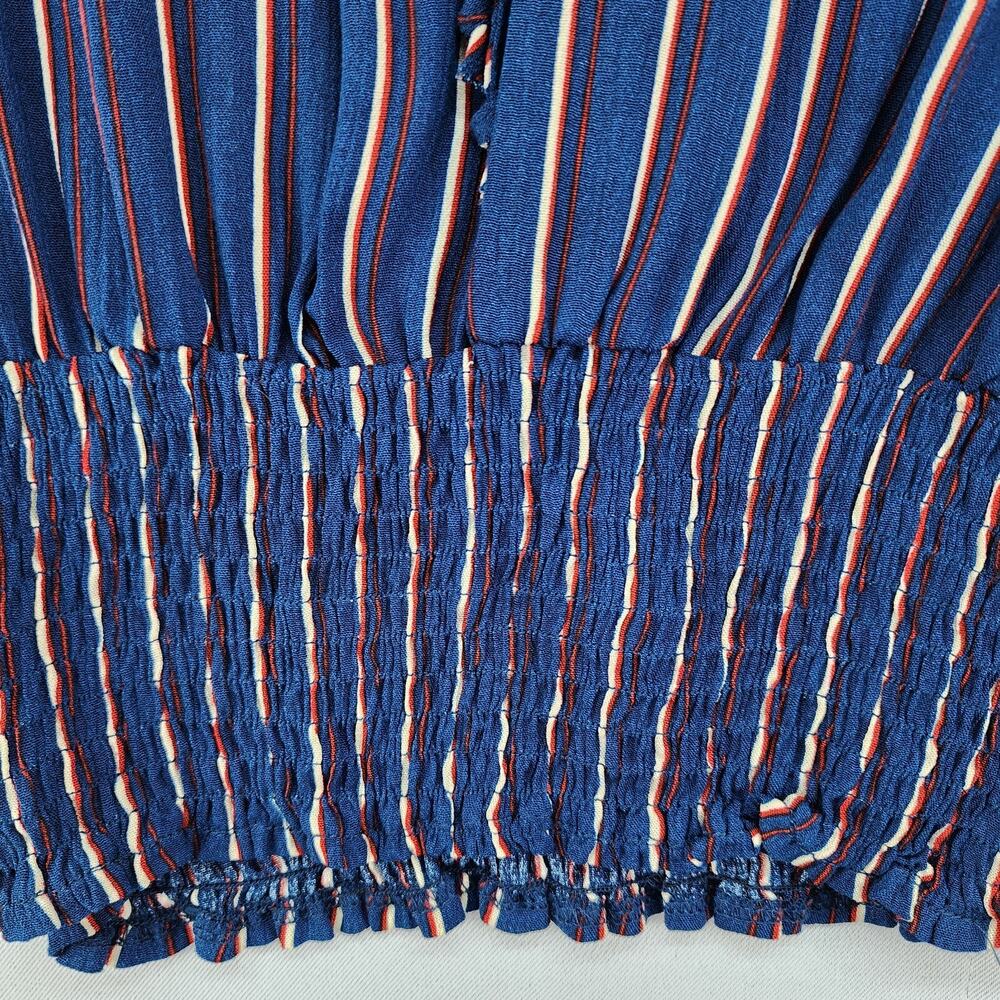 NWT Rue 21 Juniors Blouse Medium Blue Striped V Neck Long Sleeve Cropped Top - Picture 4 of 12